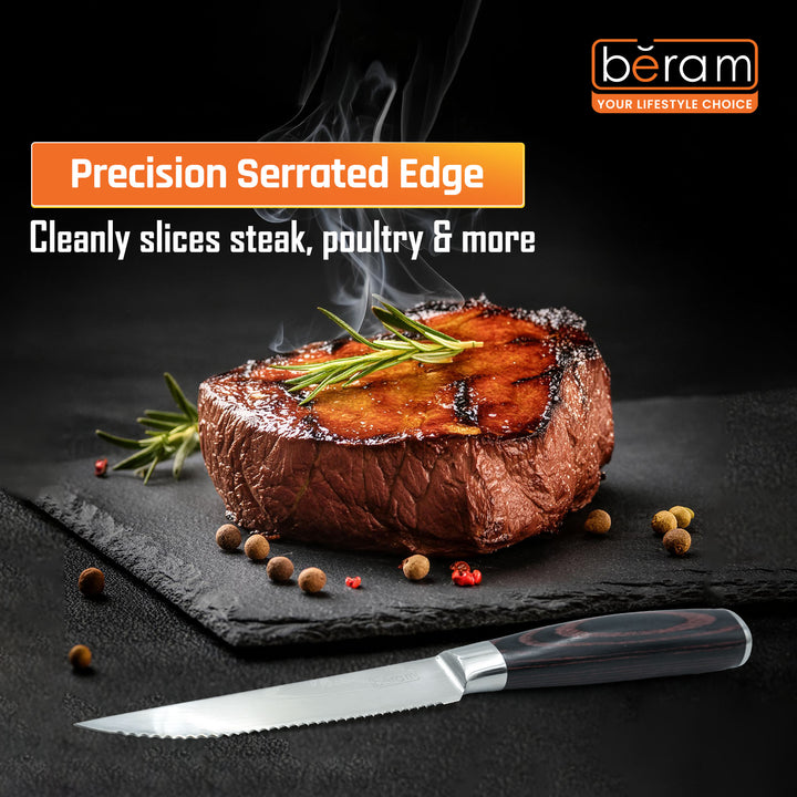 BERAM 4.5 Inch Steak Knife with Pakka Wood Handle 3CR13Stainless Steel Blade  Durable Ergonomic Effortless Cutting Garnishing Knives for Daily Use Kitchen Knife