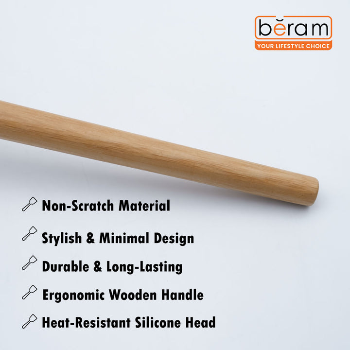 Beram 2-Piece Silicone Turner Spatula Set with Bamboo Handle Heat Resistant up to 250°C BPA-Free Non-Stick Safe Eco-Friendly Kitchen Tools for Flipping Stirring & Cooking Pink & Mint Green