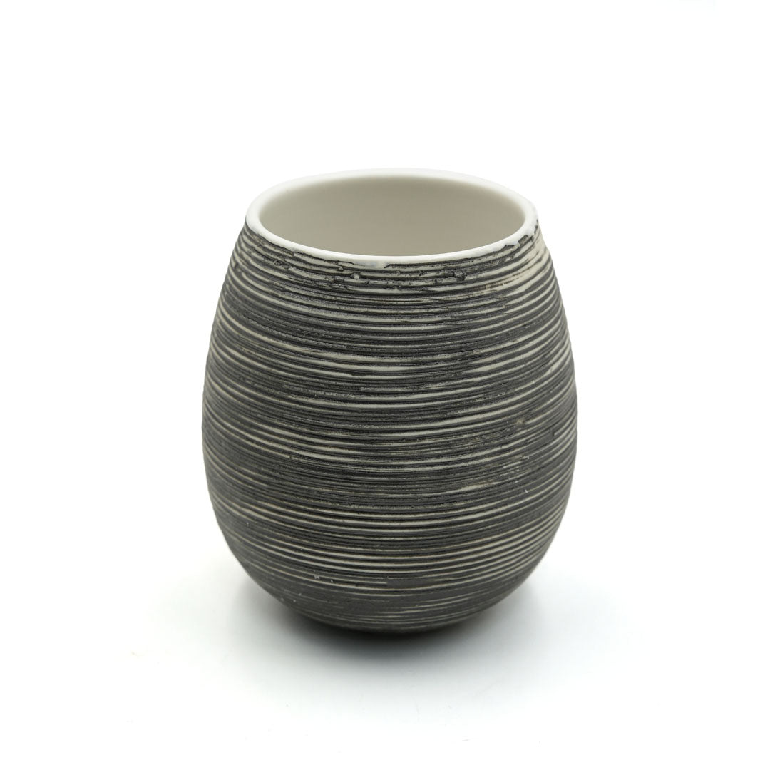 Beram Bathroom Accessory Stripes Set 5 Piece Ceramic  Natural Textured Design with Soap Dispenser Toothbrush Holder Tumbler Multifunction Holder & Soap Dish (Black) (5PCS Set)