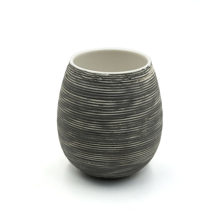 Beram Bathroom Accessory Stripes Set 5 Piece Ceramic  Natural Textured Design with Soap Dispenser Toothbrush Holder Tumbler Multifunction Holder & Soap Dish (Black) (5PCS Set)