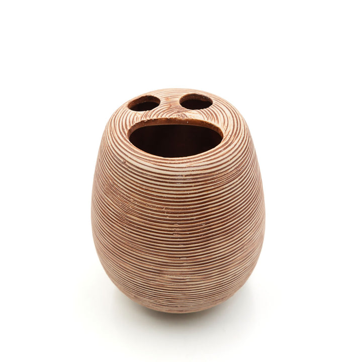 Beram 5PCS Brown Ceramic Bathroom Kitchen Accessory Set Natural Textured Design with Soap Dispenser brush Holder Tumbler Multifunction Holder & Soap Dish Rustic Boho Style (5PCS Set)