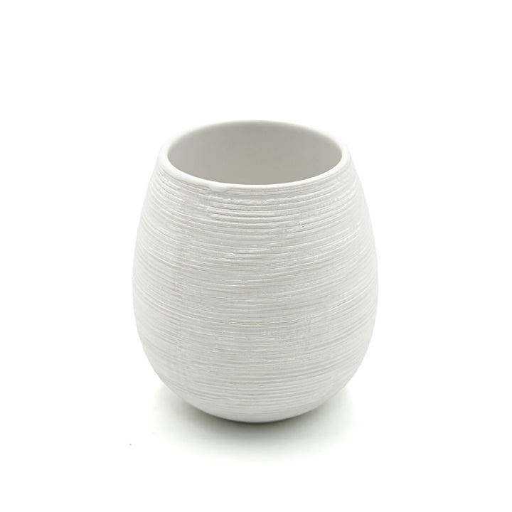 Beram Bathroom Accessory White Stripes Set 5 Piece Ceramic  Natural Textured Design with Soap Dispenser Toothbrush Holder Tumbler Multifunction Holder & Soap Dish (5PCS Set)