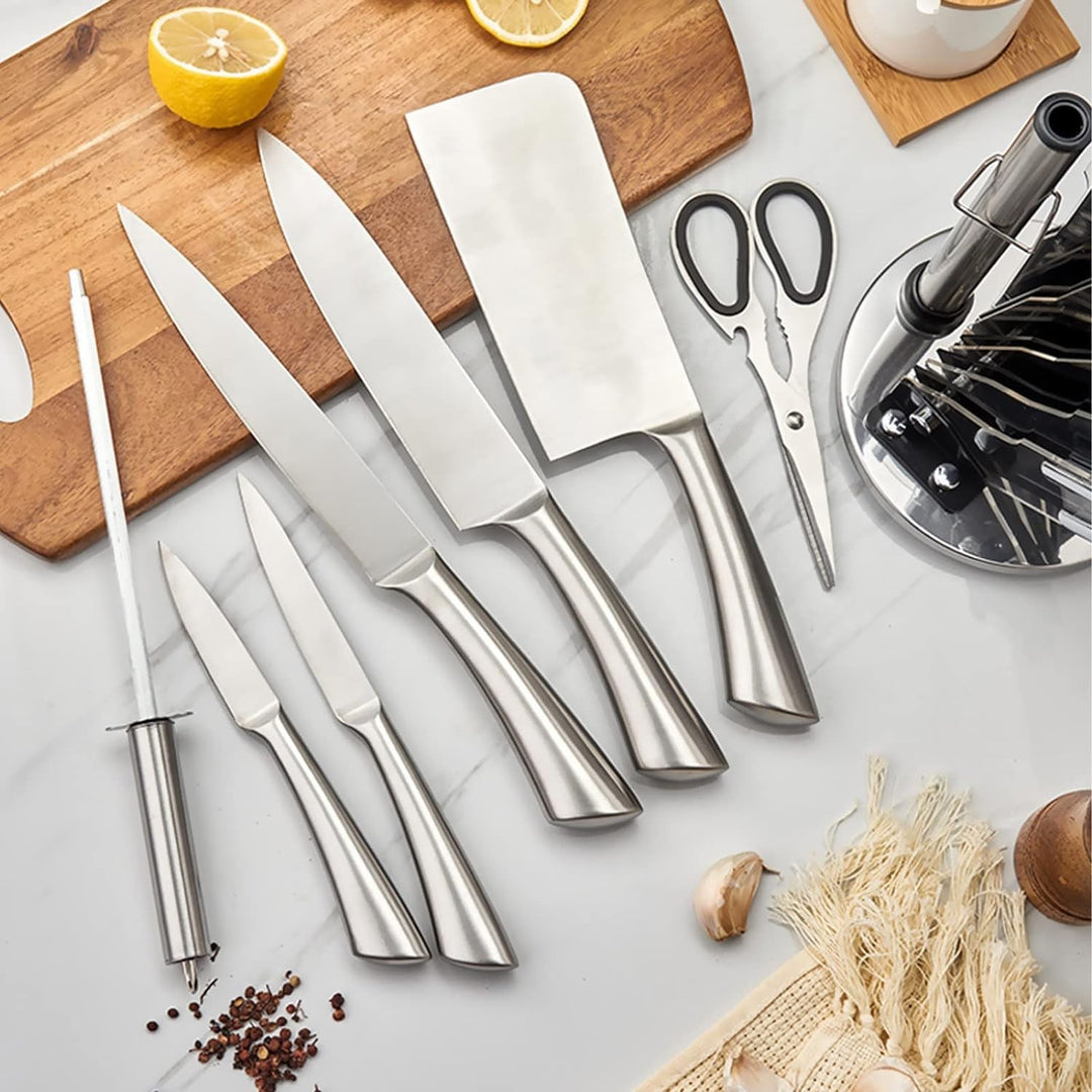 9 Pieces Kitchen Knife Set with Spinning Block