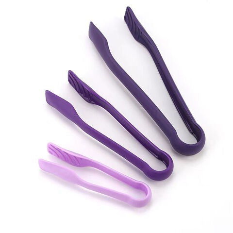 BERAM Plastic Kitchen Tongs Set of 3 Food Serving and BBQ Tongs for Bread Salad Fruit Buffet and Grilling Durable BPA Free Reusable Utility Tongs for Home Party and Daily Use