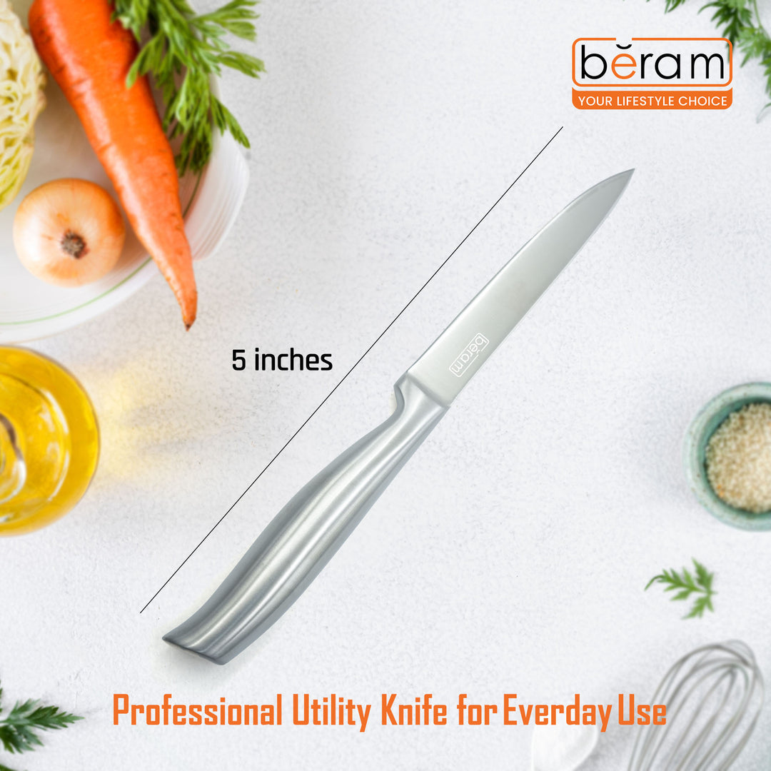 BERAM 5 Inch Proffessional Utility Knife 3CR13 Stainless Steel Blade Sharp Versatile Ergonomic Precise Cutting Knife for Home Professional Kitchens Sleek Durable Kitchen Essential SS hollow handle