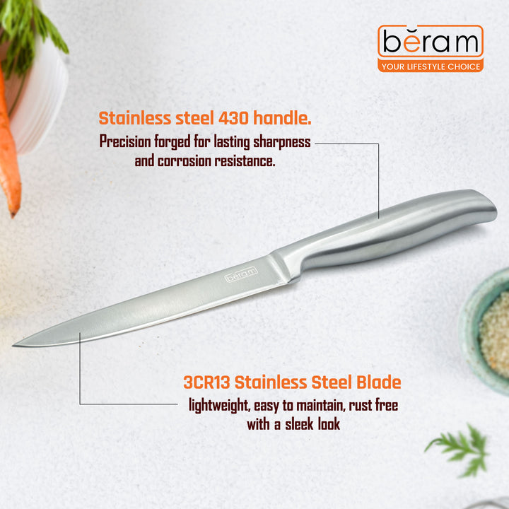 BERAM 5 Inch Proffessional Utility Knife 3CR13 Stainless Steel Blade Sharp Versatile Ergonomic Precise Cutting Knife for Home Professional Kitchens Sleek Durable Kitchen Essential SS hollow handle