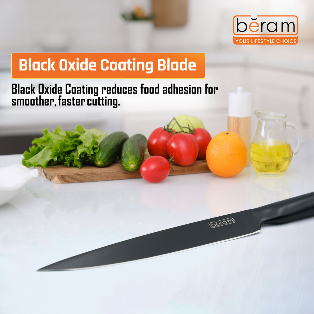 BERAM 5 Inch Utility Knife Black Oxide Coated 3CR13Stainless Steel Blade with SS430 Handle  Non-Stick Scratch-Resistant Blade for Precise Slicing Trimming Sleek Everyday Kitchen Tool