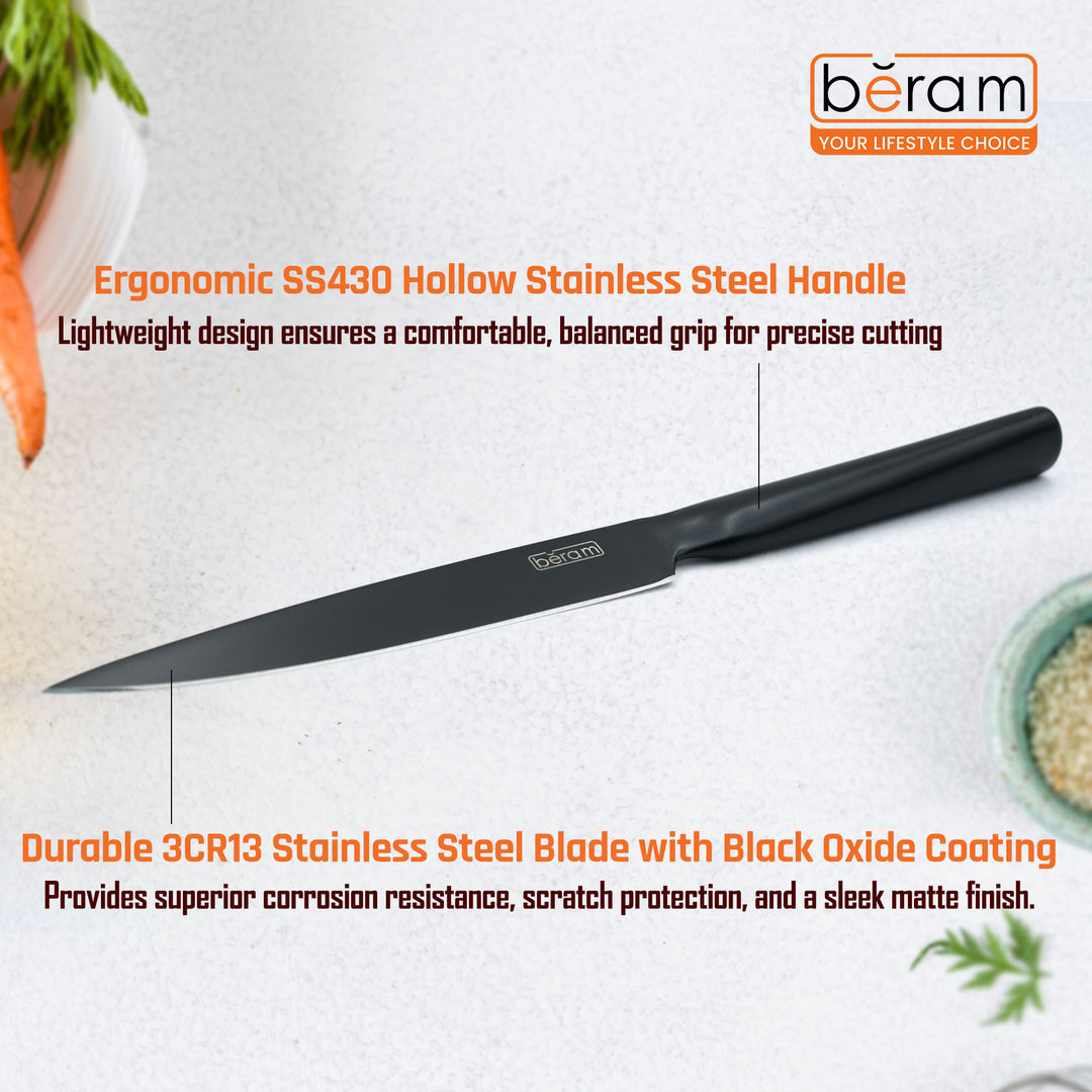 BERAM 5 Inch Utility Knife Black Oxide Coated 3CR13Stainless Steel Blade with SS430 Handle  Non-Stick Scratch-Resistant Blade for Precise Slicing Trimming Sleek Everyday Kitchen Tool