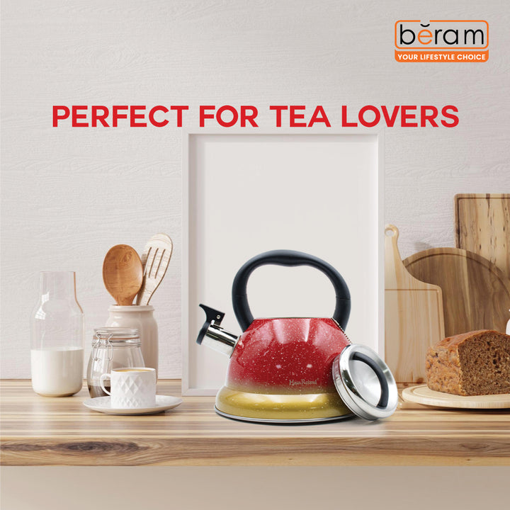 Haus Roland Stainless Steel Tea Kettle, Whistling Teapot, 3.5L Capacity, Suitable for Induction, Gas Stove, Construction, Glitter Finish, Fast Boiling Kitchen Utensil