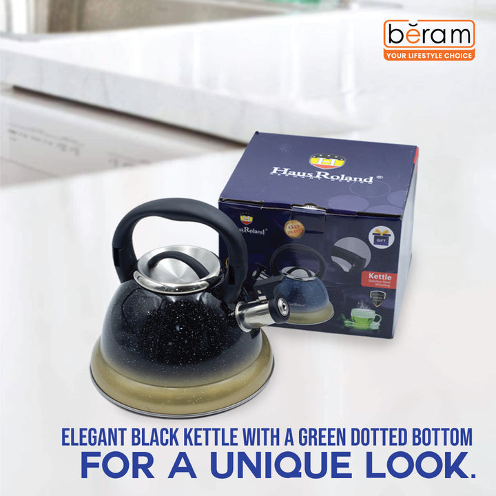 Haus Roland Stainless Steel Tea Kettle, Whistling Teapot, 3.5L Capacity, Suitable for Induction, Gas Stove, Construction, Glitter Finish, Fast Boiling Kitchen Utensil