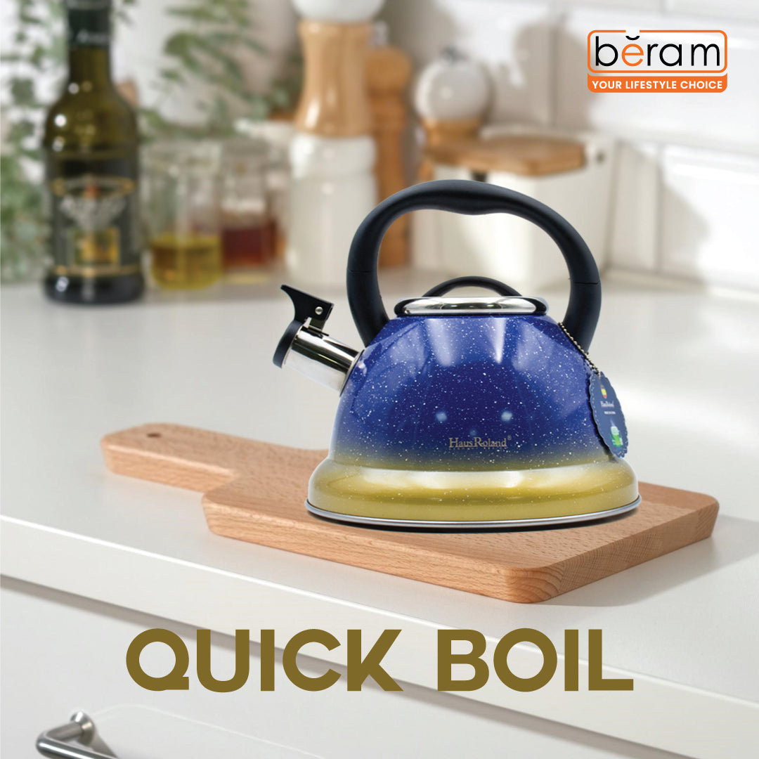 Haus Roland Stainless Steel Tea Kettle, Whistling Teapot, 3.5L Capacity, Suitable for Induction, Gas Stove, Construction, Glitter Finish, Fast Boiling Kitchen Utensil