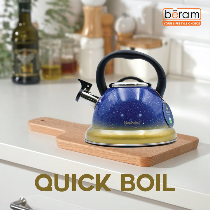 Haus Roland Stainless Steel Tea Kettle, Whistling Teapot, 3.5L Capacity, Suitable for Induction, Gas Stove, Construction, Glitter Finish, Fast Boiling Kitchen Utensil