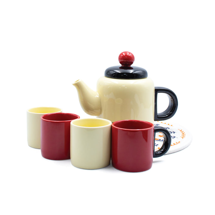 Ceramic Tea Set Decorative Red & White