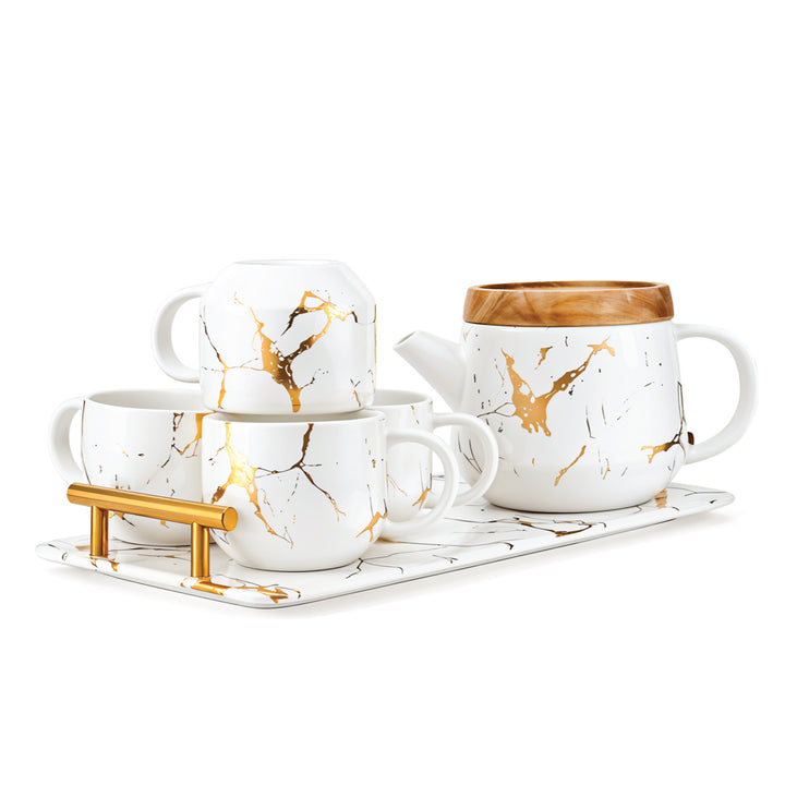 White & Gold Ceramic Tea Set