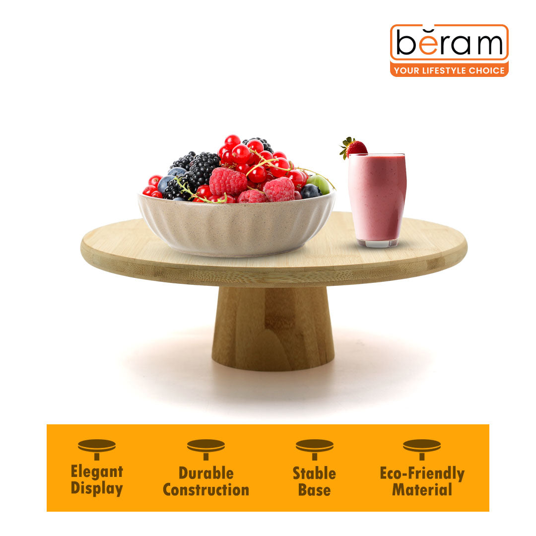 Beram Bamboo Serving Tray 30cm Round for Dining Table Cheese Board Snack Platter Charcuterie Server Kitchen Party Display Eco Friendly Bamboo Stand Pizza Dessert Fruits