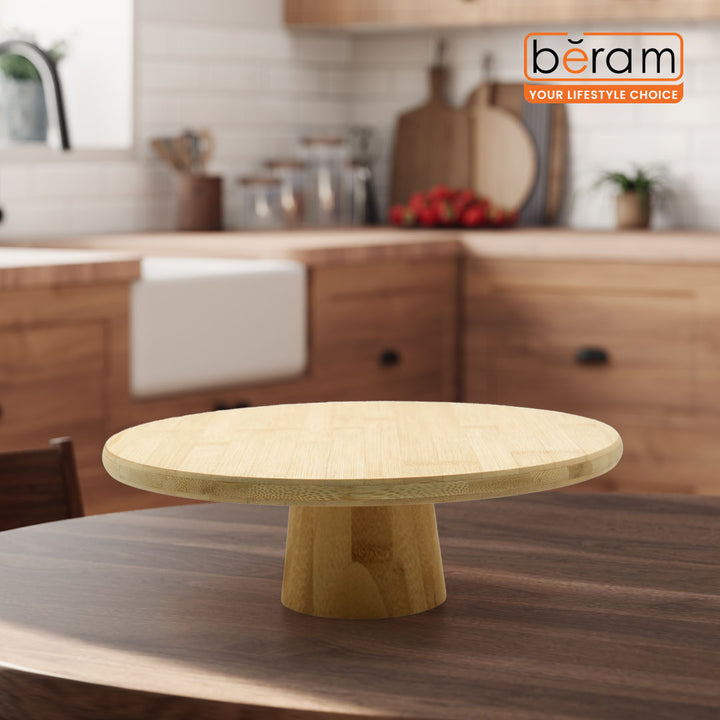 Beram Bamboo Serving Tray 30cm Round for Dining Table Cheese Board Snack Platter Charcuterie Server Kitchen Party Display Eco Friendly Bamboo Stand Pizza Dessert Fruits