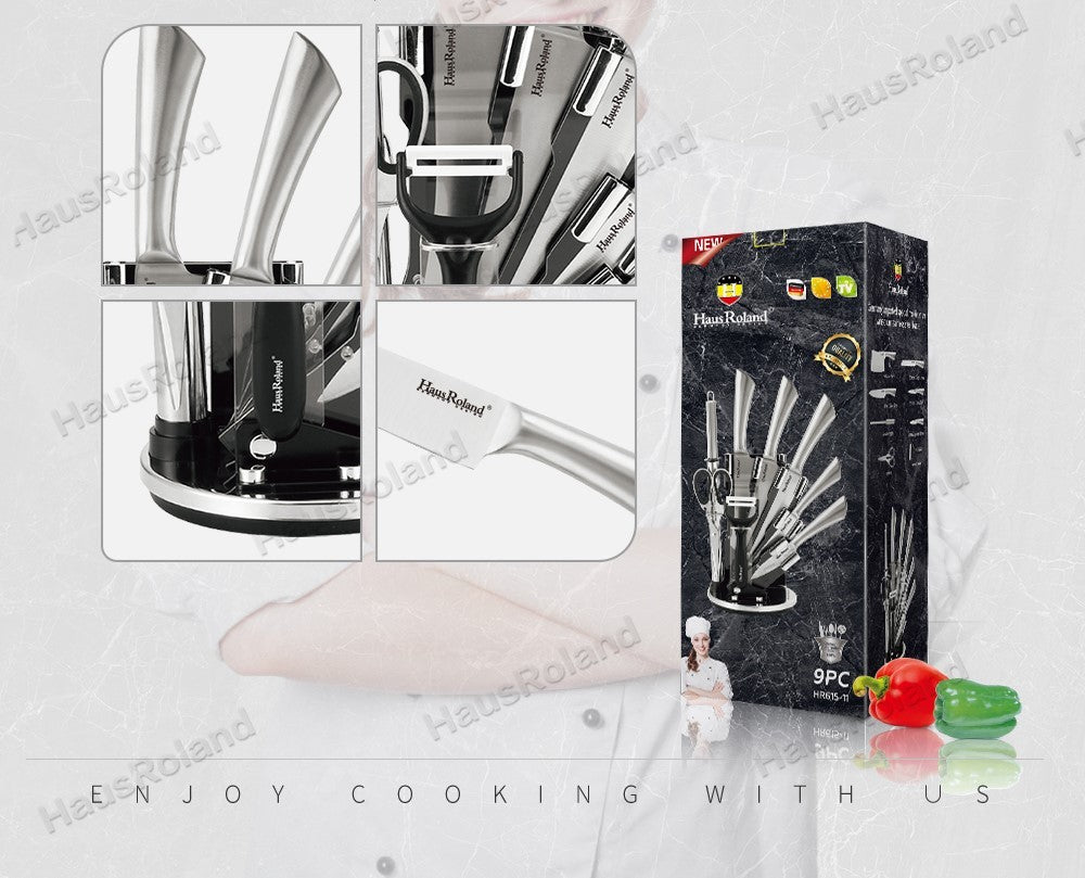 9 Pieces Kitchen Knife Set with Spinning Block