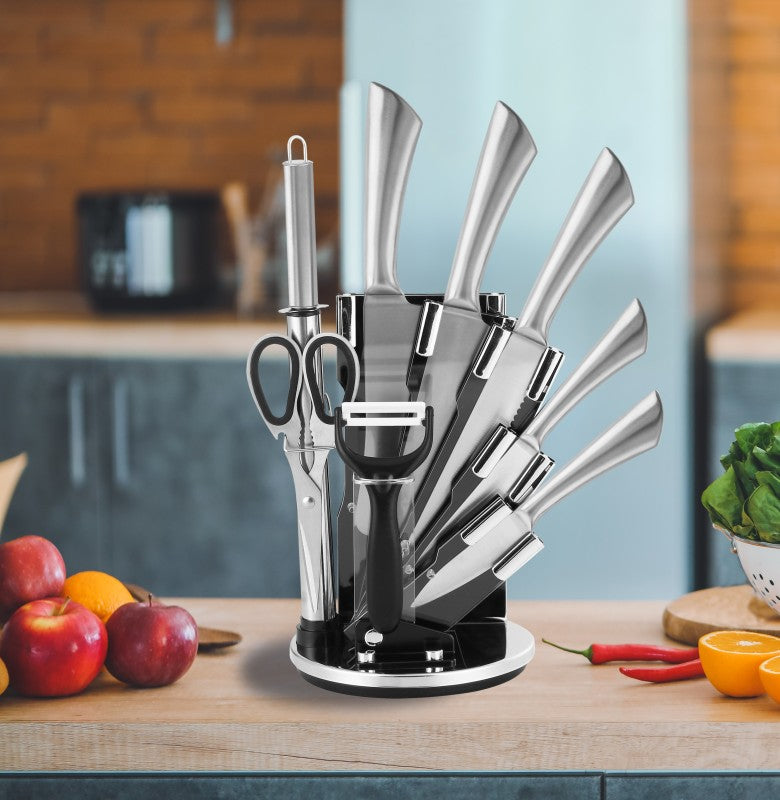 9 Pieces Kitchen Knife Set with Spinning Block