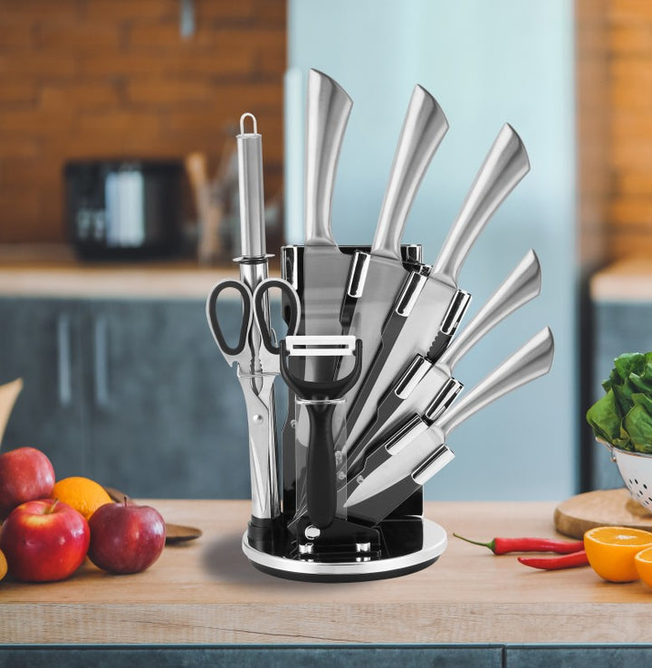 9 Pieces Kitchen Knife Set with Spinning Block