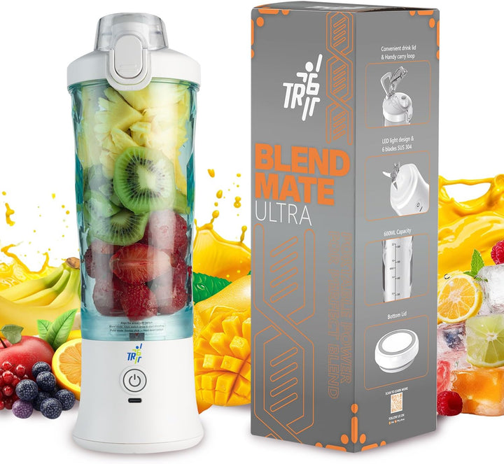 TR6 Blendmate Ultra Waterproof Portable Blender for Juices, Shakes & Smoothies – 230W Motor, 4000mAh Battery, Pulse Mode, LED Lights, 600ml Convertible Jar, Inbuilt Sipper & Carry Handle