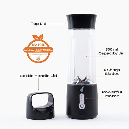 TR6 Blendmate Pro Portable Blender for Smoothies, Protein Shakes & Ice Crushing – 500ML Capacity, Tritan Material, 4000mAh Battery, USB-C Port with Handle Lid