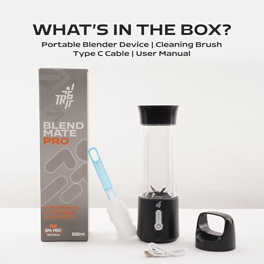 TR6 Blendmate Pro Portable Blender for Smoothies, Protein Shakes & Ice Crushing – 500ML Capacity, Tritan Material, 4000mAh Battery, USB-C Port with Handle Lid