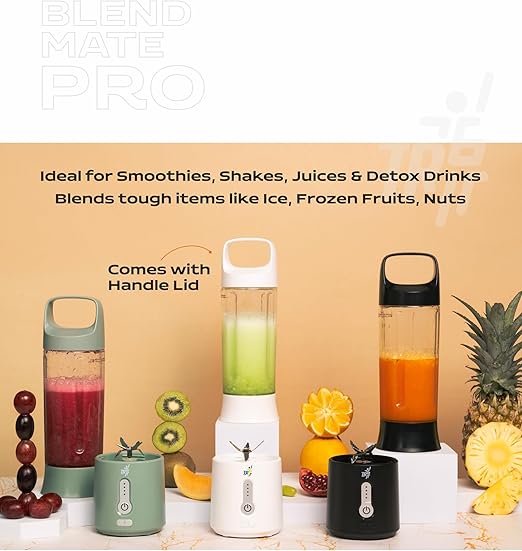 TR6 Blendmate Pro Portable Blender for Smoothies, Protein Shakes & Ice Crushing – 500ML Capacity, Tritan Material, 4000mAh Battery, USB-C Port with Handle Lid