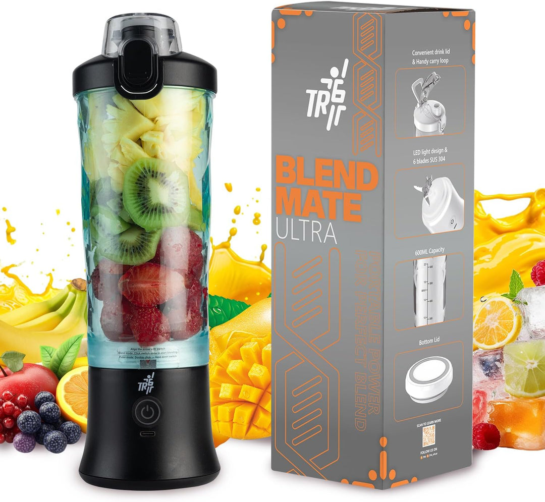 TR6 Blendmate Ultra Waterproof Portable Blender for Juices, Shakes & Smoothies – 230W Motor, 4000mAh Battery, Pulse Mode, LED Lights, 600ml Convertible Jar, Inbuilt Sipper & Carry Handle