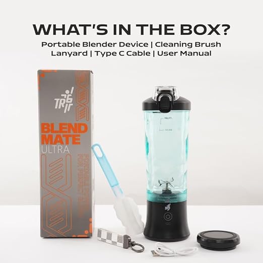 TR6 Blendmate Ultra Waterproof Portable Blender for Juices, Shakes & Smoothies – 230W Motor, 4000mAh Battery, Pulse Mode, LED Lights, 600ml Convertible Jar, Inbuilt Sipper & Carry Handle