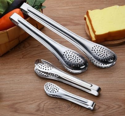 BERAM 304 Stainless Steel Tongs Set of 4 Sizes 6,7,9,12 inch Multipurpose Kitchen Tongs for Salad Toast BBQ Frying Buffet Steak and Food Serving Durable Non Slip Grip Metal Forceps Silver