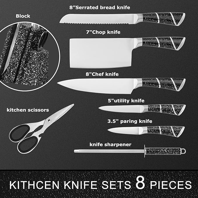 8 Pieces Kitchen Knife & Utensil Set with Steel Handles