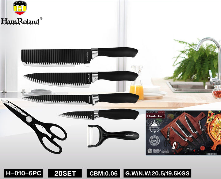 6 Pieces Black Knife Set