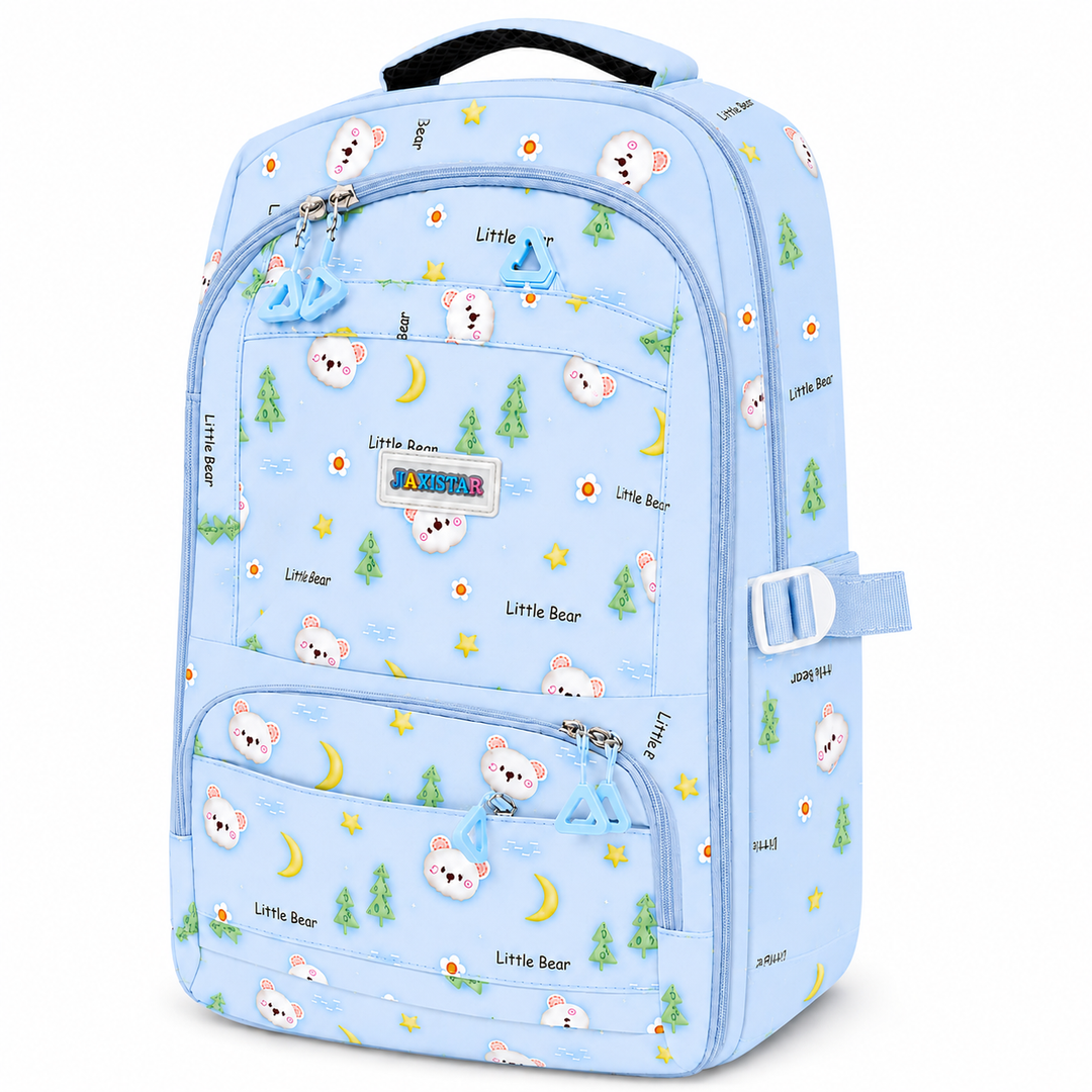 Bear Bloom School Backpack, Cute Bear Print Large Capacity Student Backpack with Multiple Compartments, Lightweight Book Bag with Side Pockets for School, Travel, Tuition & Daily Use