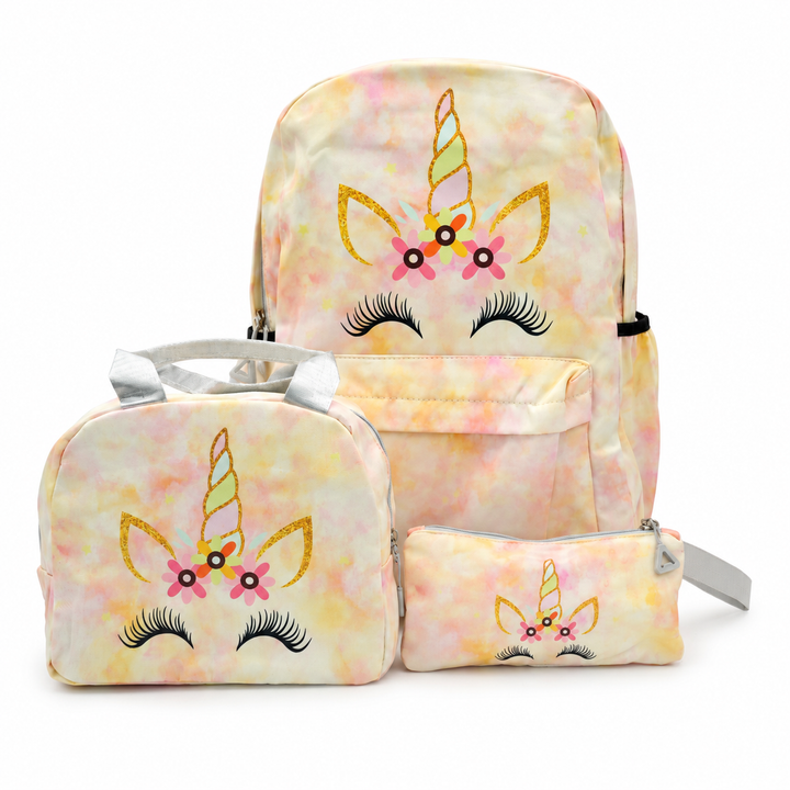 Magic Unicorn Pink 3-Piece School Backpack Set with Lunch Bag & Pencil Pouch, Large Capacity Lightweight School Bag with Adjustable Shoulder Straps for School, Travel & Everyday Use