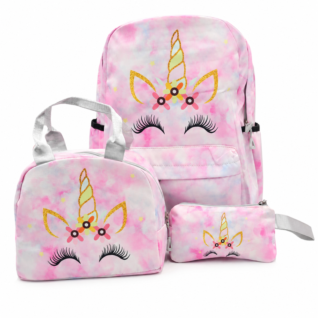 Magic Unicorn Pink 3-Piece School Backpack Set with Lunch Bag & Pencil Pouch, Large Capacity Lightweight School Bag with Adjustable Shoulder Straps for School, Travel & Everyday Use