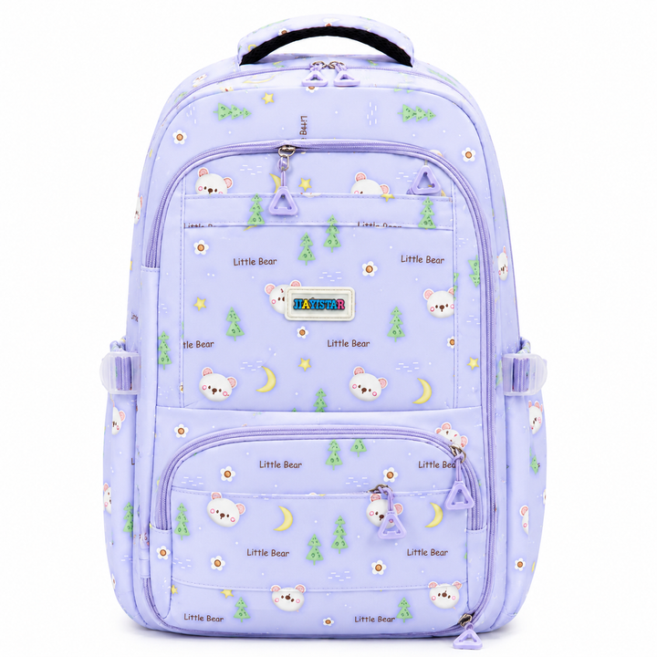 Bear Bloom School Backpack, Cute Bear Print Large Capacity Student Backpack with Multiple Compartments, Lightweight Book Bag with Side Pockets for School, Travel, Tuition & Daily Use