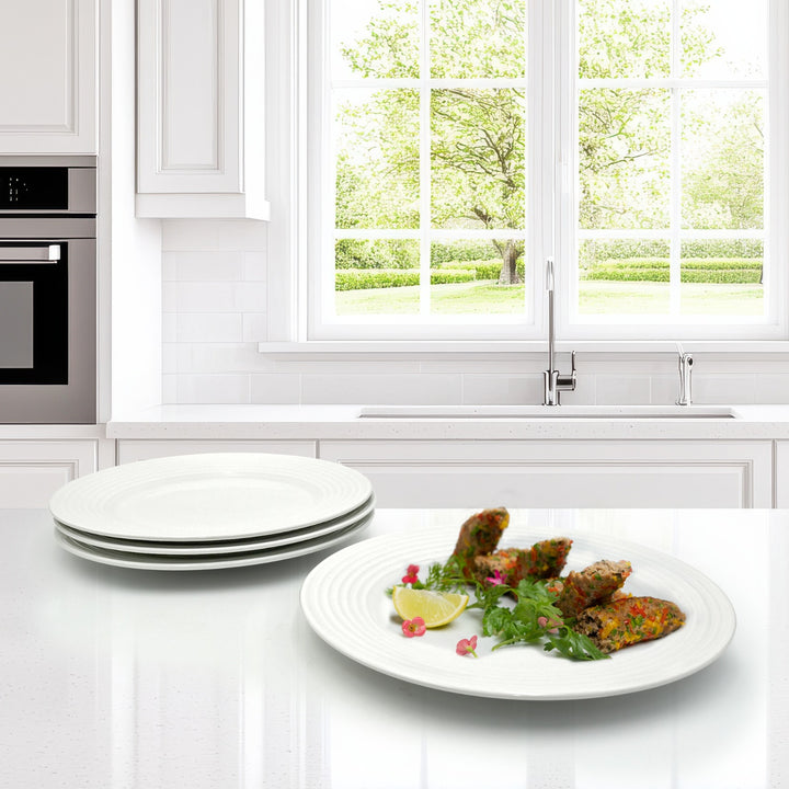 16Pc Ceramic Dinner Set Service Of 4 Includes Dinner&Dessert Plates Bowls Semi Bowl Plate Durable  White LightWeight Microwave Safe for Everyday Use Special Occassion Gifting