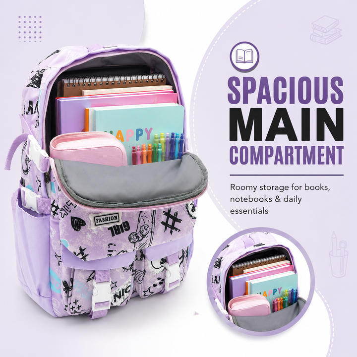 Sketch Art School Backpack 17 Inch, Lightweight Multi-Compartment Book Bag with Front Pocket, Side Pockets, Adjustable Shoulder Straps & Top Handle