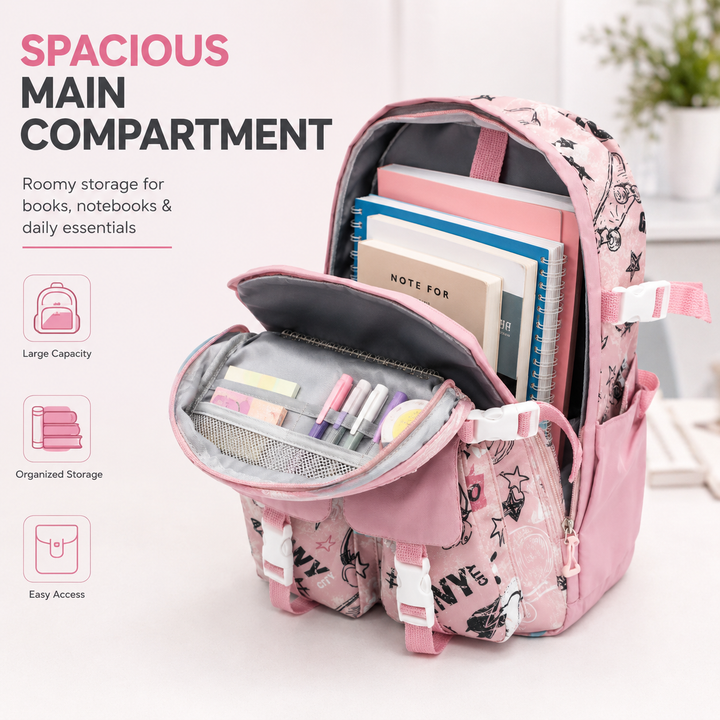 Sketch Art School Backpack 17 Inch, Lightweight Multi-Compartment Book Bag with Front Pocket, Side Pockets, Adjustable Shoulder Straps & Top Handle