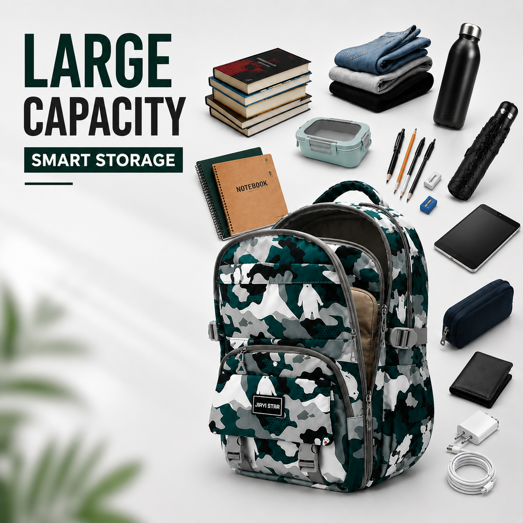 Urban Camo School Backpack, Large Capacity Camouflage Backpack with Multiple Compartments, Lightweight Student Book Bag with Side Bottle Pockets for School, College, Travel, Office & Daily Use