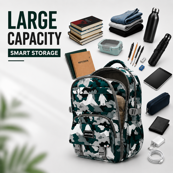 Urban Camo School Backpack, Large Capacity Camouflage Backpack with Multiple Compartments, Lightweight Student Book Bag with Side Bottle Pockets for School, College, Travel, Office & Daily Use