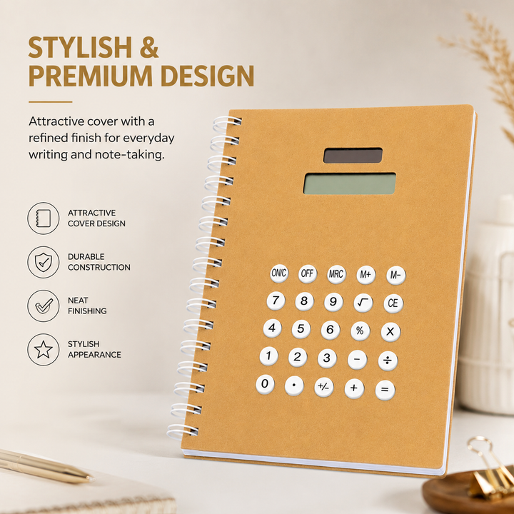 Calculator Spiral Notebook, Ruled Writing Notebook with Built-In Calculator, Spiral Bound Notebook for School, Office, Study, Notes, Journaling and Everyday Writing