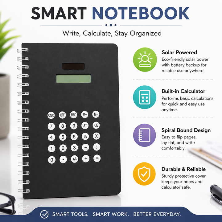 Calculator Spiral Notebook, Ruled Writing Notebook with Built-In Calculator, Spiral Bound Notebook for School, Office, Study, Notes, Journaling and Everyday Writing