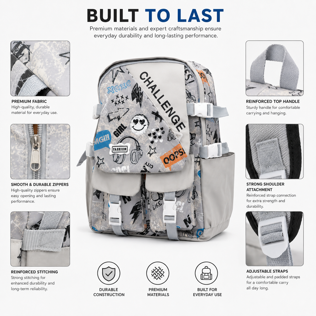 Sketch Art School Backpack 17 Inch, Lightweight Multi-Compartment Book Bag with Front Pocket, Side Pockets, Adjustable Shoulder Straps & Top Handle