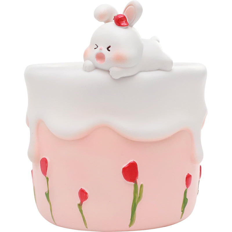 Spring Bunny and Cheese Tiger Planter Set Polyresin Decorative Flower Pots Cute Animal Succulent Holders with Drainage Hole Indoor Outdoor Home Office Desk Decor Pen Pencil Holder Propagator Kit Gift
