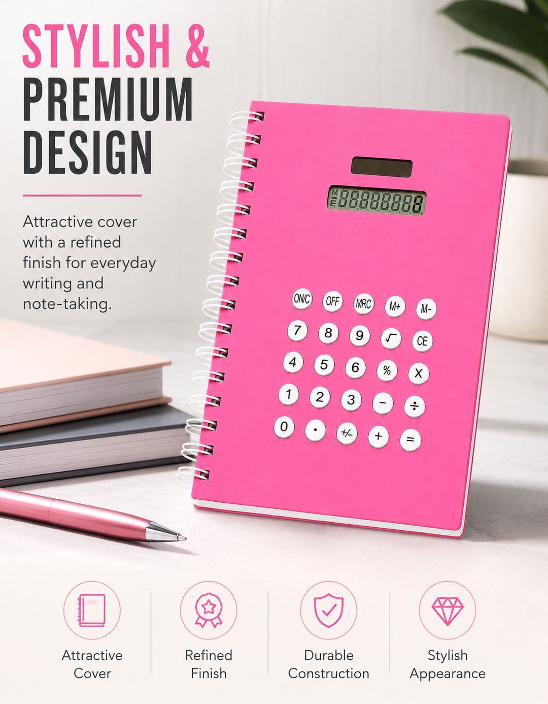 Calculator Spiral Notebook, Ruled Writing Notebook with Built-In Calculator, Spiral Bound Notebook for School, Office, Study, Notes, Journaling and Everyday Writing