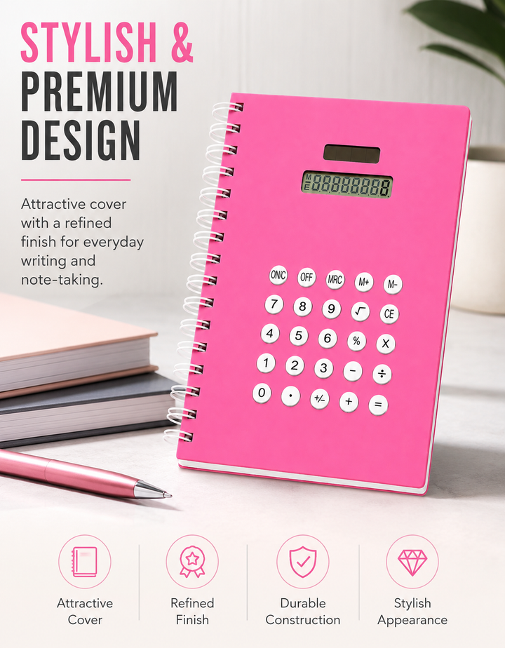 Calculator Spiral Notebook, Ruled Writing Notebook with Built-In Calculator, Spiral Bound Notebook for School, Office, Study, Notes, Journaling and Everyday Writing