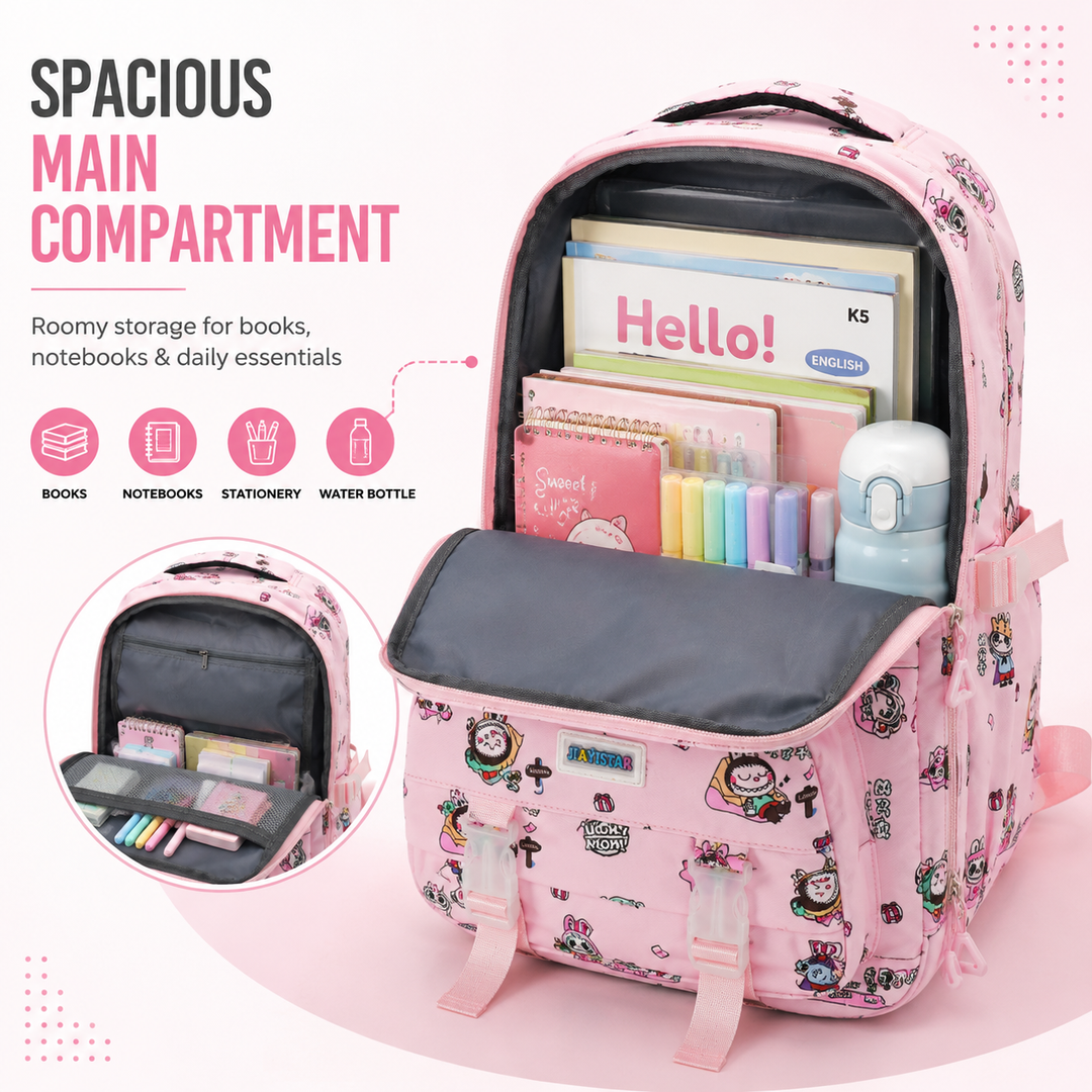 Doodle School Bag, Lightweight Backpack with Multiple Compartments, Front Utility Pocket, Side Bottle Pockets & Adjustable Shoulder Straps