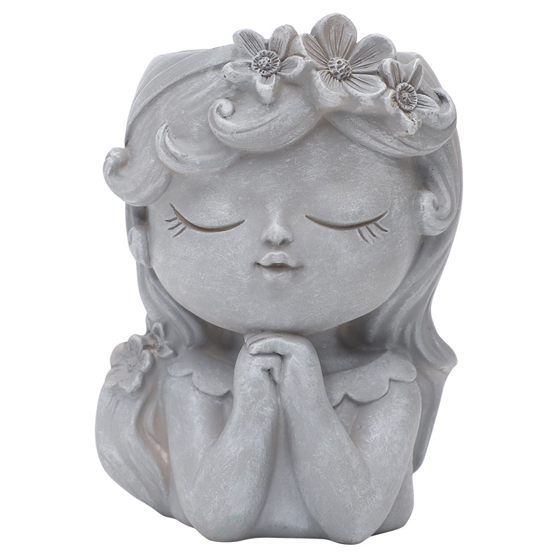 Beram Bonsai Craft Vase 4-Set Pray Dream Flower Blessing Dolls Grey Polyresin Decorative Succulent Planters Elegant Home Office Desk Decor Flower Pots Pen Pencil Holders Propagator Kit Gift