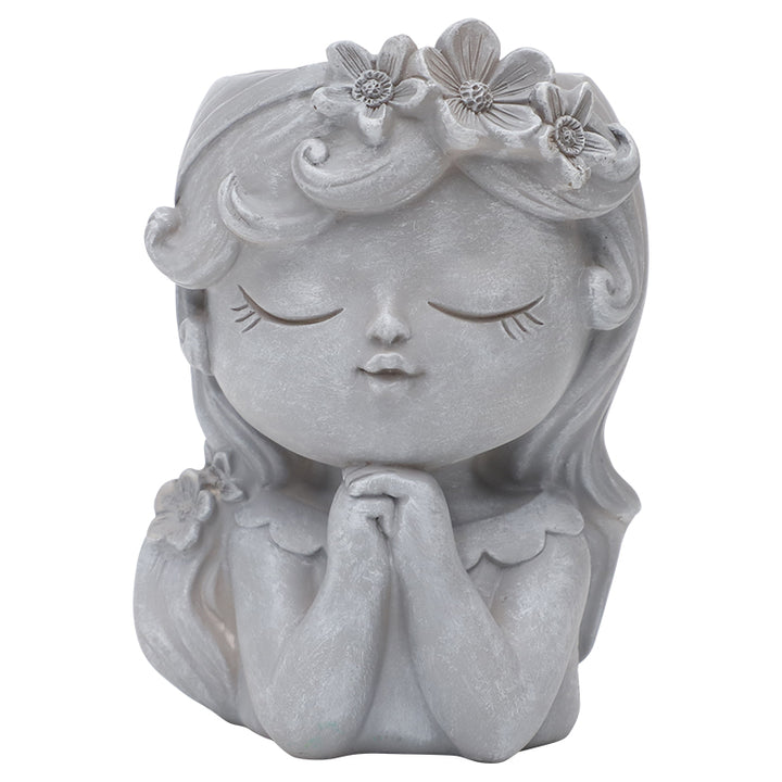 Beram Bonsai Craft Vase 4-Set Pray Dream Flower Blessing Dolls Grey Polyresin Decorative Succulent Planters Elegant Home Office Desk Decor Flower Pots Pen Pencil Holders Propagator Kit Gift